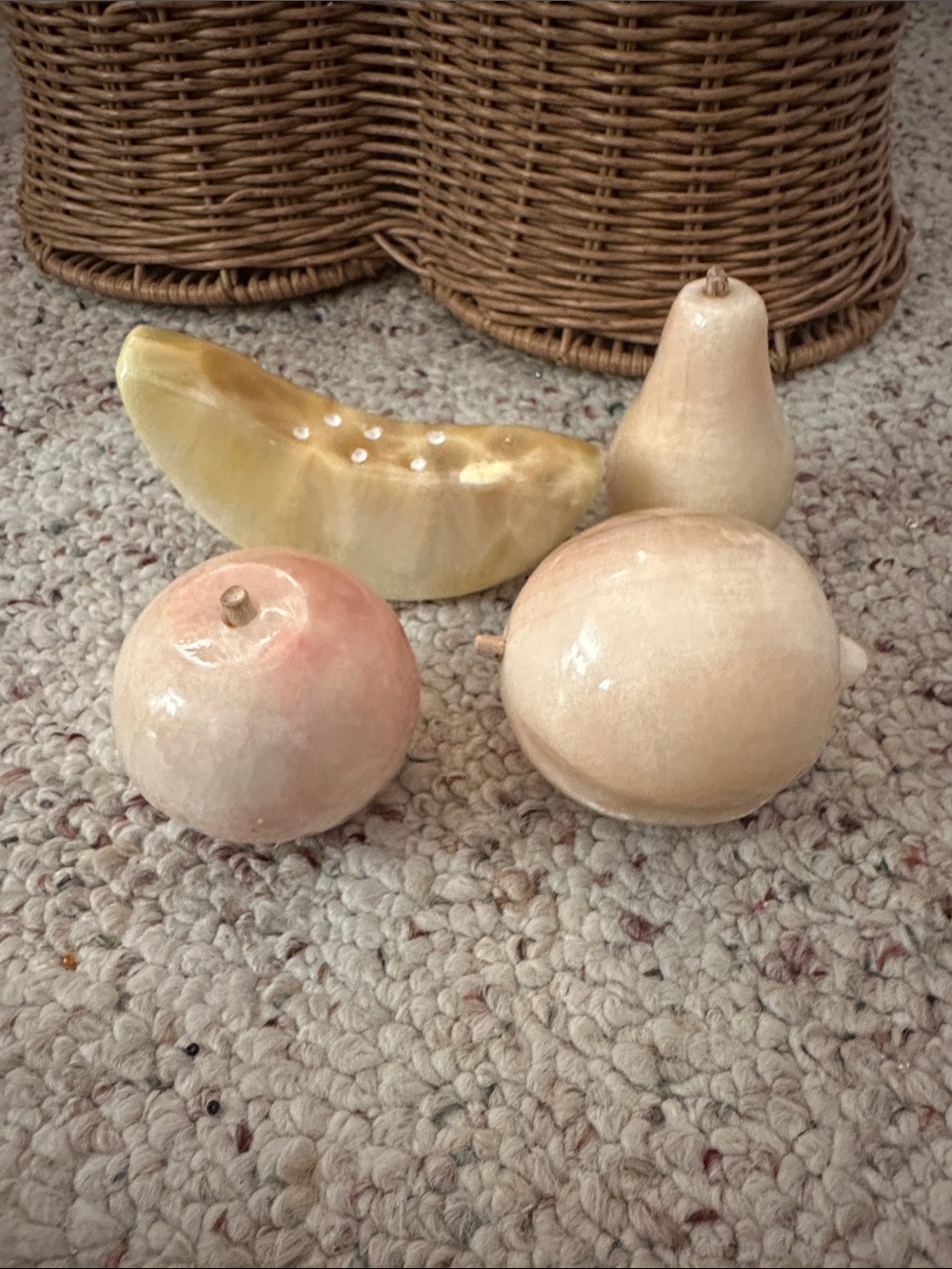 vintage mid-century Italian hand-carved alabaster stone fruits